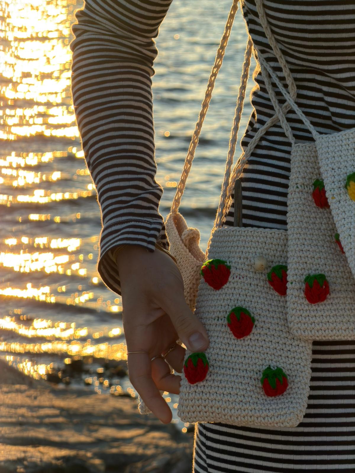 Phone Holder - with crocheted strawberries