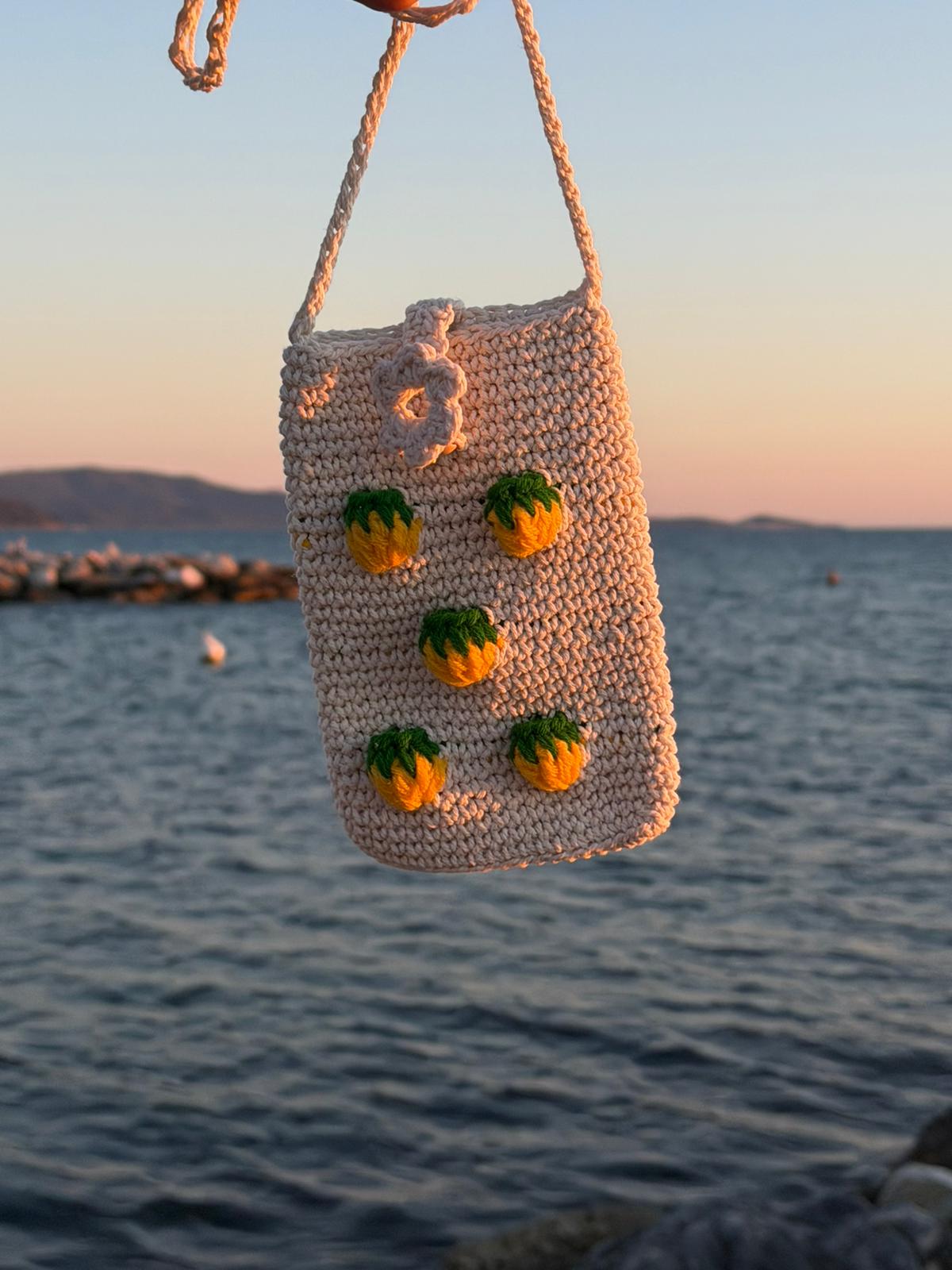 Phone Holder - (with crocheted lemons)