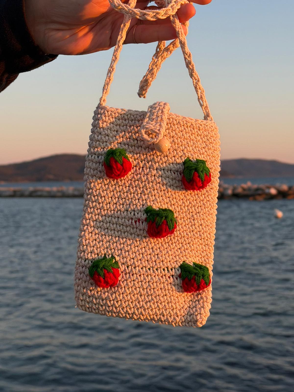 Phone Holder - with crocheted strawberries