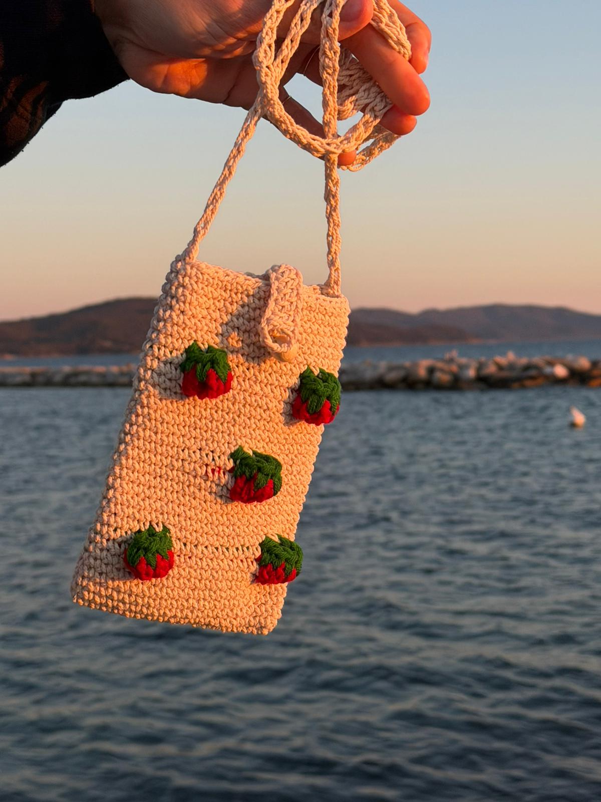 Phone Holder - with crocheted strawberries