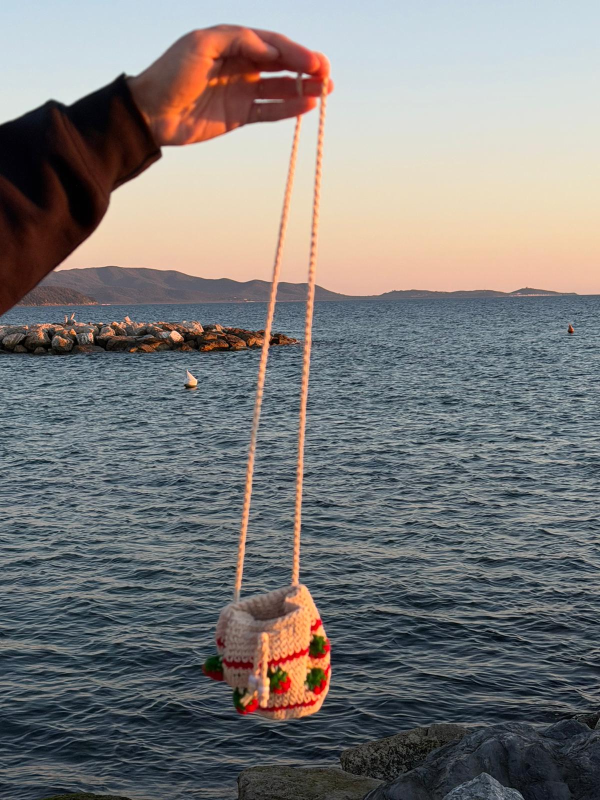 Little Pouch - with crocheted strawberries