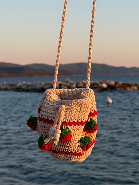 Little Pouch - with crocheted strawberries